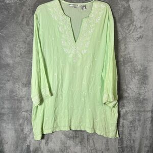 Embroidered Green Women's Top